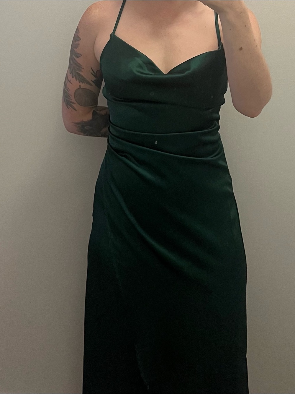 Women's Satin Slip Dress in Deep Green